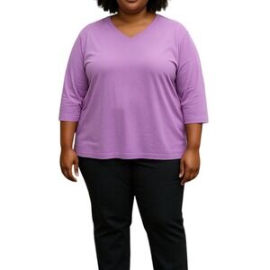 Eddie Bauer Womens Purple Cotton Spandex V-Neck 3/4 Sleeve Casual Top XXL